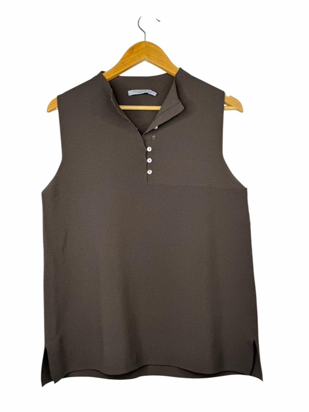 MM LaFleur Malki Top Size XL Jardigan Knit Tan Beige Button Mock Neck Minimalist